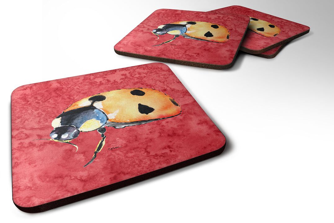 Caroline's Treasures 8869FC Lady Bug on Red Foam Coasters (Set of 4), 3.5 H x 3.5 W, Multicolor