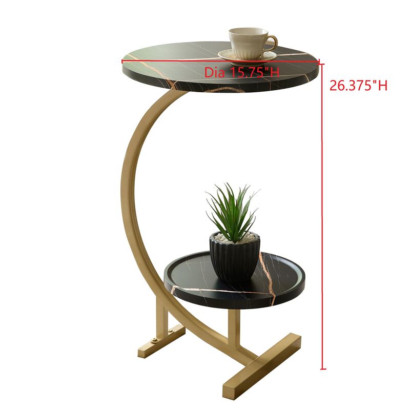 Kings Brand Furniture Rouge C-Shaped Side Table &ndash; Faux Marble Top & Gold Metal Frame Modern Accent Table, Sofa Table image number 6