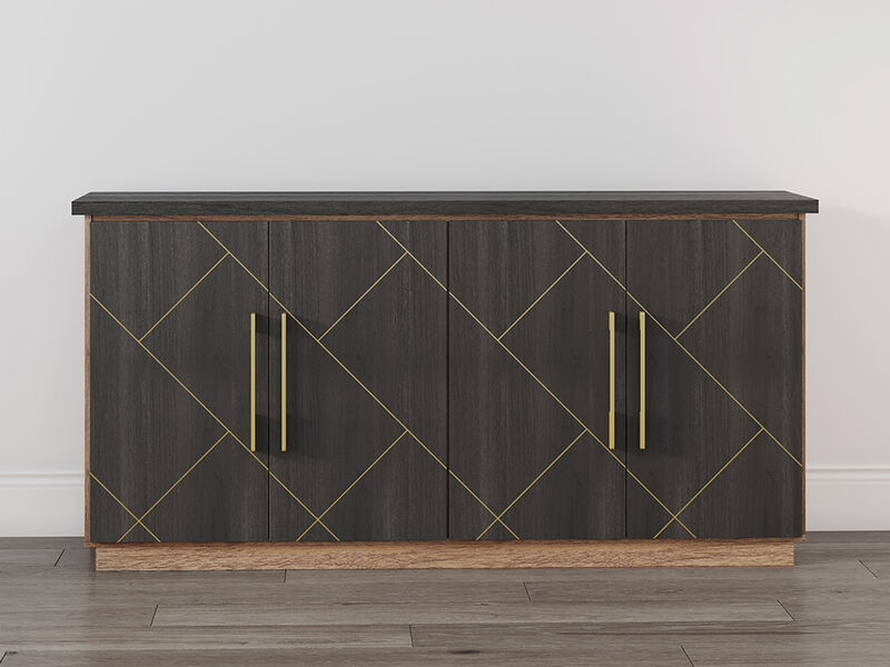 BELLEZE Buffet Cabinet With Storage, 65" Sideboard Cabinet with Storage and Decorative Doors, Modern Buffet table Console Table for Dinning Room, Kitchen & Living Room (Espresso Black)