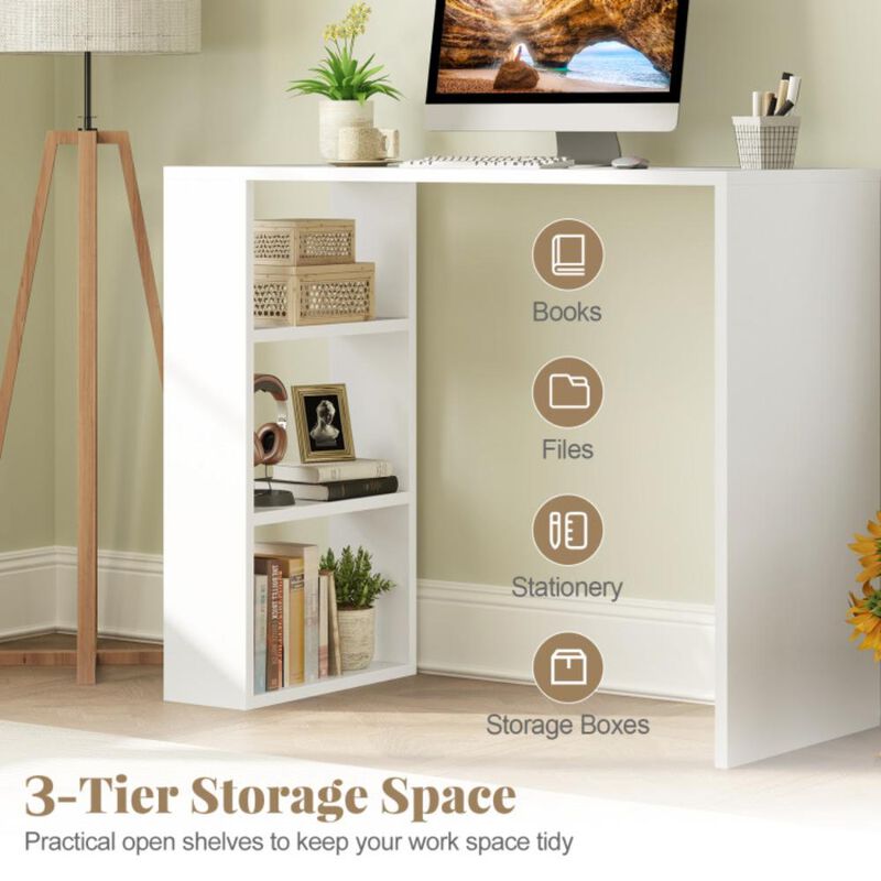 Hivvago 36 Inch White Computer Desk with 3 Open Shelves for Home Office Study