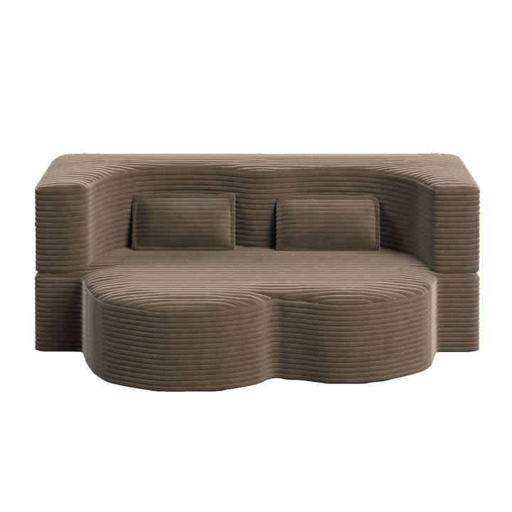 Modern Floor Sofa with 2 Pillows,Convertible Plush Corduroy Foam-Filled Sleeper Sofa
