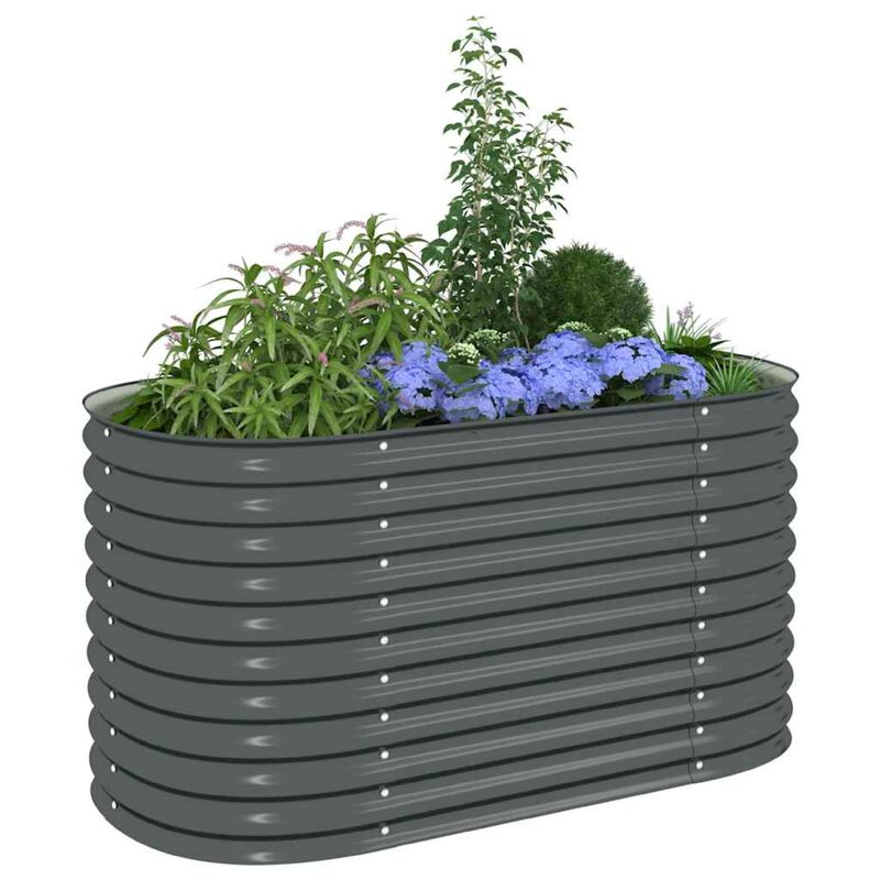 Eline Outdoor Raised Garden Bed, Gray Steel, Ribbed Design, 63 Inch image number 1