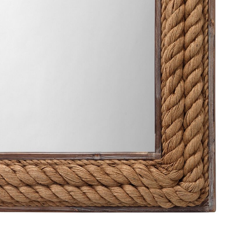 Mirror with Rectangular Wooden Rope Framing, Brown-Benzara image number 4