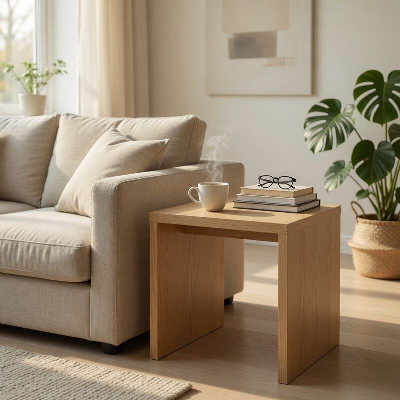 Kerra Square Side End Table, U-Shape Frame, Light Oak Wood 24 Inch image number 1