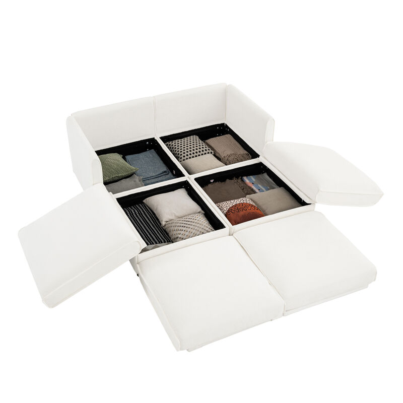 Merax Chenille Loveseat Sofa with 2 Ottomans and Hidden Storage