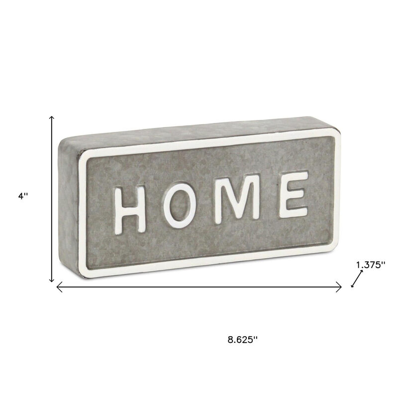HomeRoots 4" Gray And White Metal Home Hand Painted Tabletop Sign image number 6
