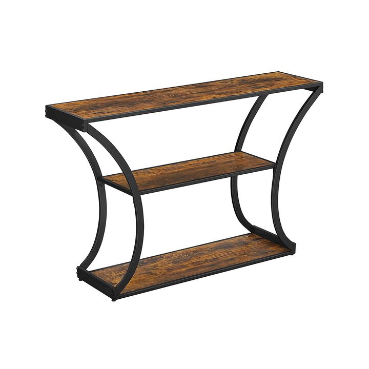 BreeBe Industrial Brown 3-Tier Console Table with Curved Legs