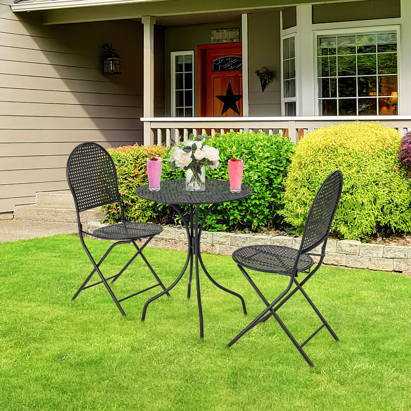 Metal Bistro Patio Furniture Set &ndash; Round Table & 2 Folding Chairs