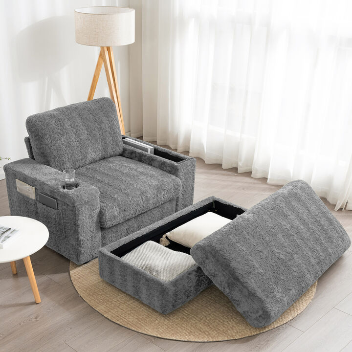 TATEUS Reading Couch with Storage Ottoman and Armrests