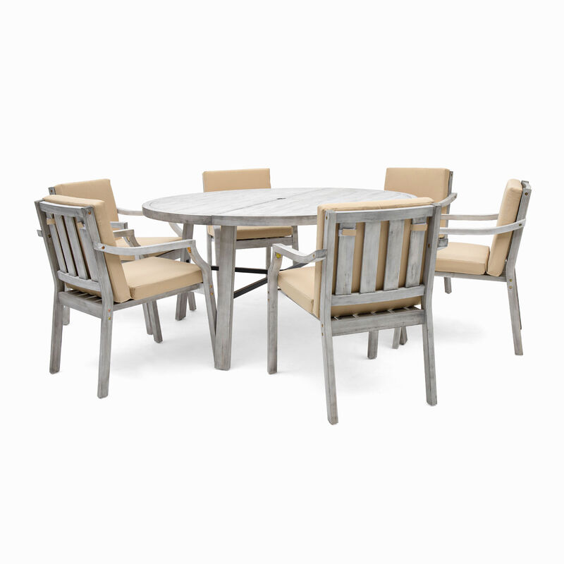 Merax Outdoor Dinning Set 6-Person Outdoor Wooden Dinning Set with an Umbrella Hole