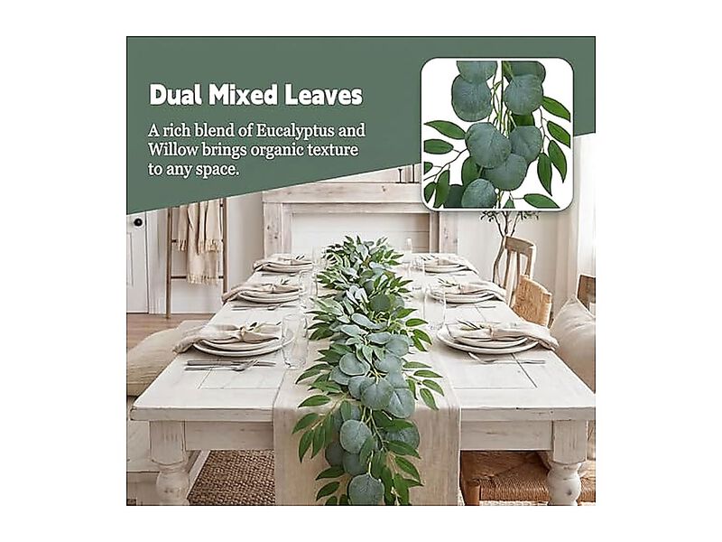 2 Pack 6 Ft Greenery Garlands Fake Eucalyptus Vines Willow Leaves Rustic Wedding image number 2