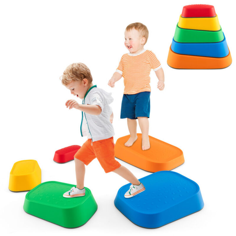 Kids Stepping Stones 5 Piece Non Slip Toddler River Stone Balance Play Set image number 3