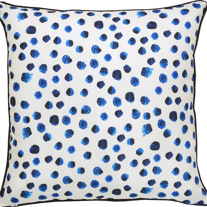22" Navy Blue and White Polka Dotted Square Outdoor Patio Throw Pillow