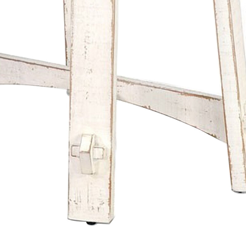 Rena Rustic Accent Chairside Table, X Legs, 24in Distressed White