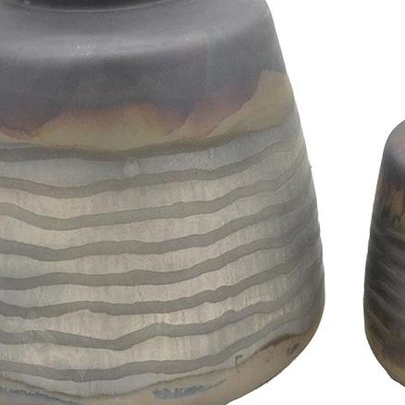 HomeRoots Set of Two Black And Gray Abstract Glass Round Table Vases image number 2
