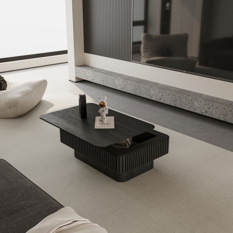 Rectangular lift top coffee table Coffee table with hidden storage and soft close Fluted MDF and solid wood veneer coffee table image number 4
