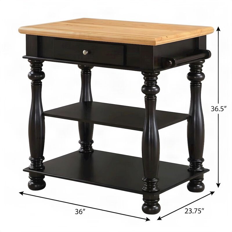 Solid Rubberwood Kitchen Island with Open-Shelf Storage Cart, Cream image number 2