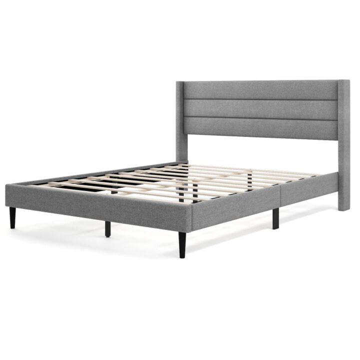 Hivvago Linen Upholstered Platform Bed Frame with Wingback Headboard