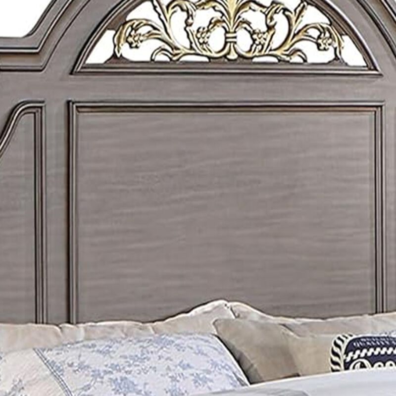 Queen Bedroom Set, Gray, Brass, Clear Wood, 2 Piece Set with Nightstand image number 4