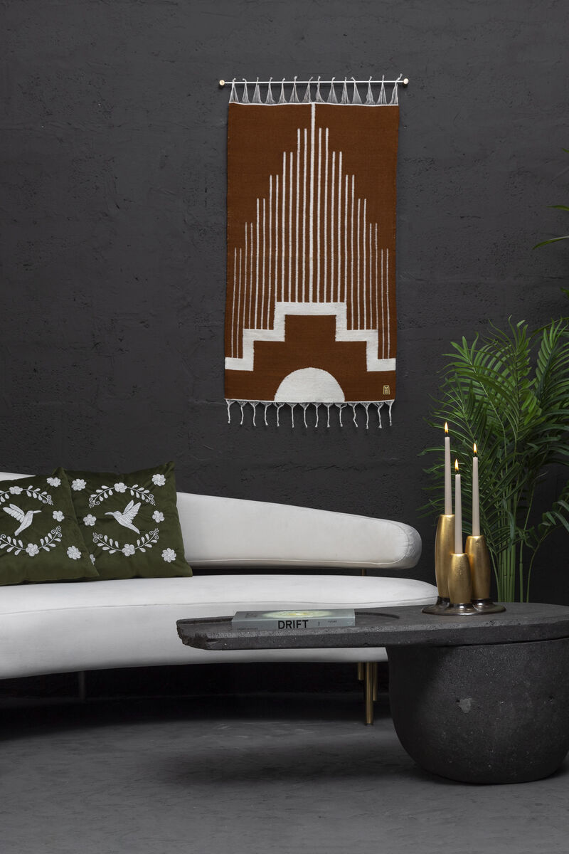 CENTRO Sheep Wool Handwoven Tapestry, Aged Bronze Wall Mount, Terracota & Ivory