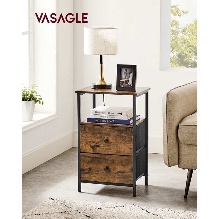 Tall Nightstand with 2 Fabric Drawers and Shelf – Space-Saving Storage Table for Living Room or Apartment