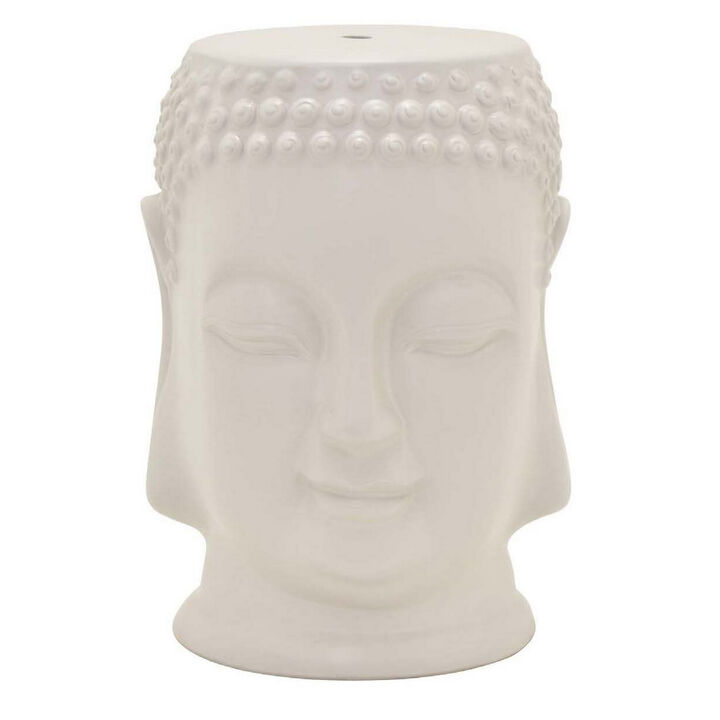 Suny 18 Inch Buddha Plant Stand Table, Figurine, White, Transitional Style - Benzara