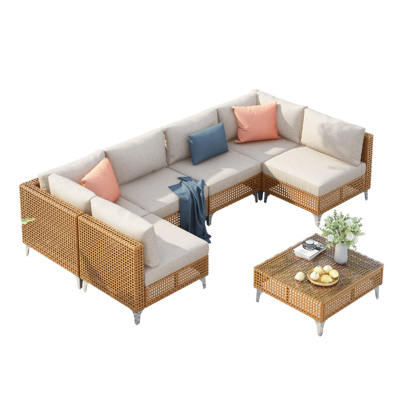 Whisen 7-Piece Outdoor Seating Sets, Patio Conversation Set with Thick Cushions and Coffee Table image number 7