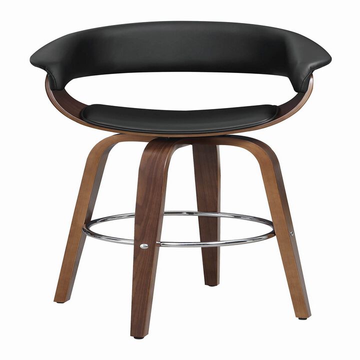 Leatherette Wooden Swivel Bar Stool with Spider Legs, Brown and Black-Benzara