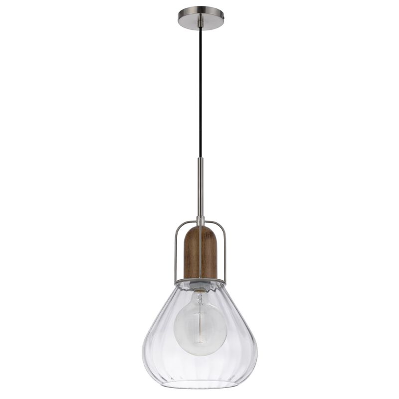 Pendant Light, Adjustable Height, Hand Blown Glass, Wood Accent, Silver image number 0