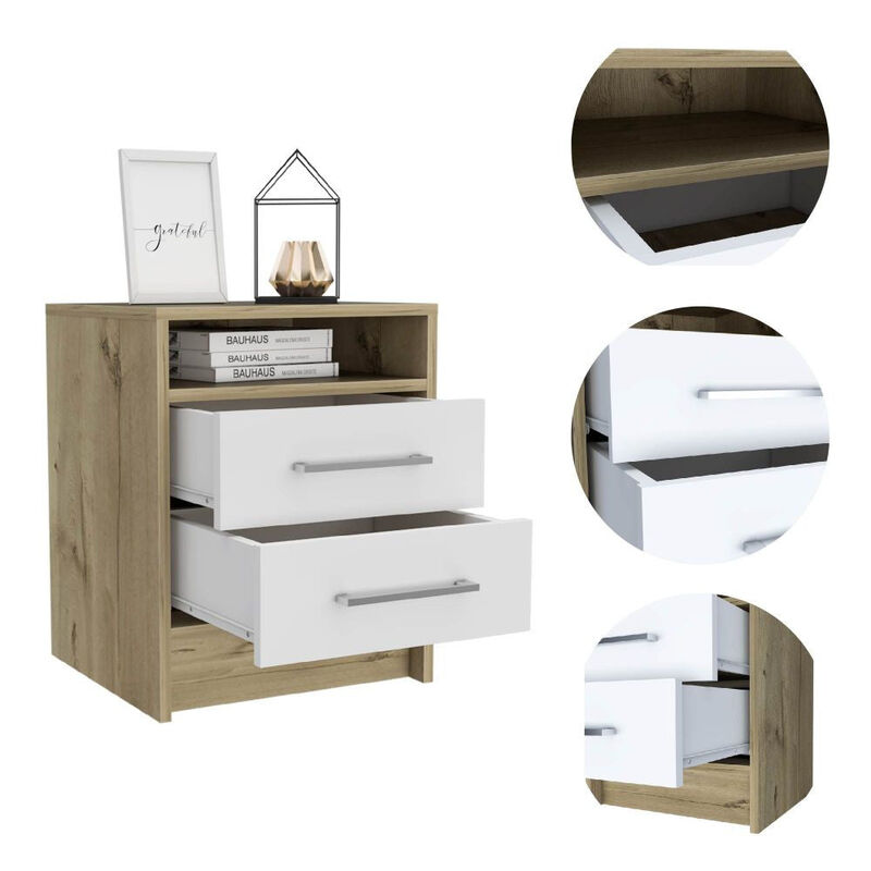 Homezia Sophisticated and Stylish White and Light Oak Nightstand image number 3