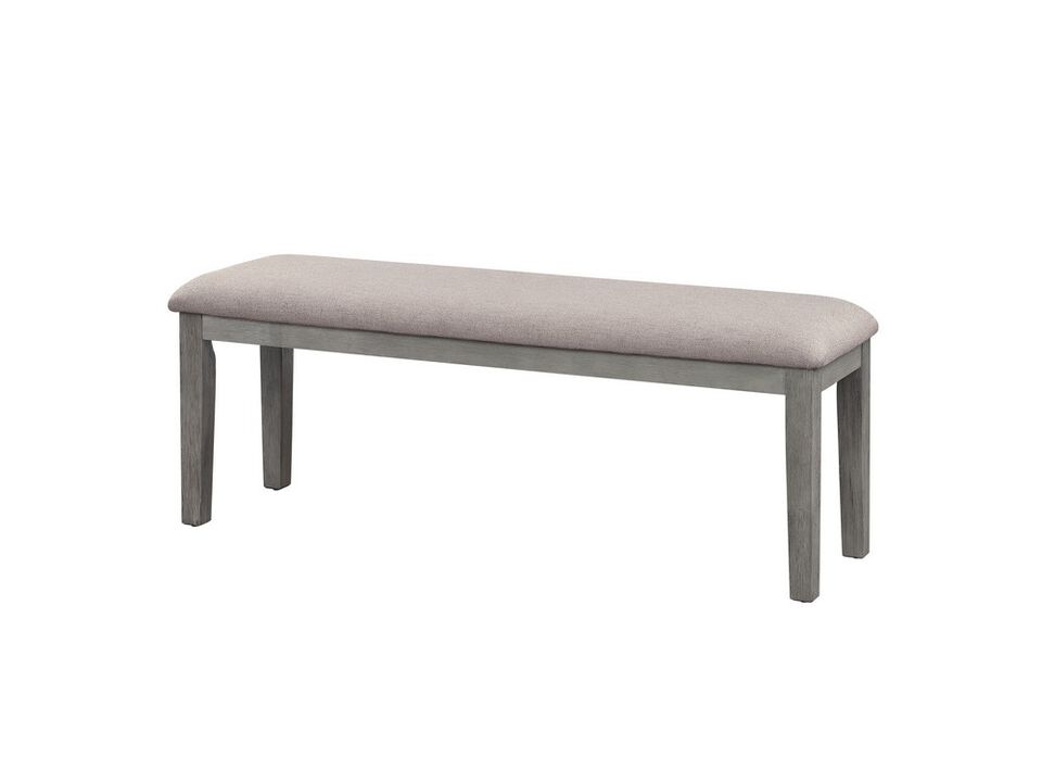 Rectangular Style Wooden Bench with Fabric Upholstered Seat, Gray - Benzara