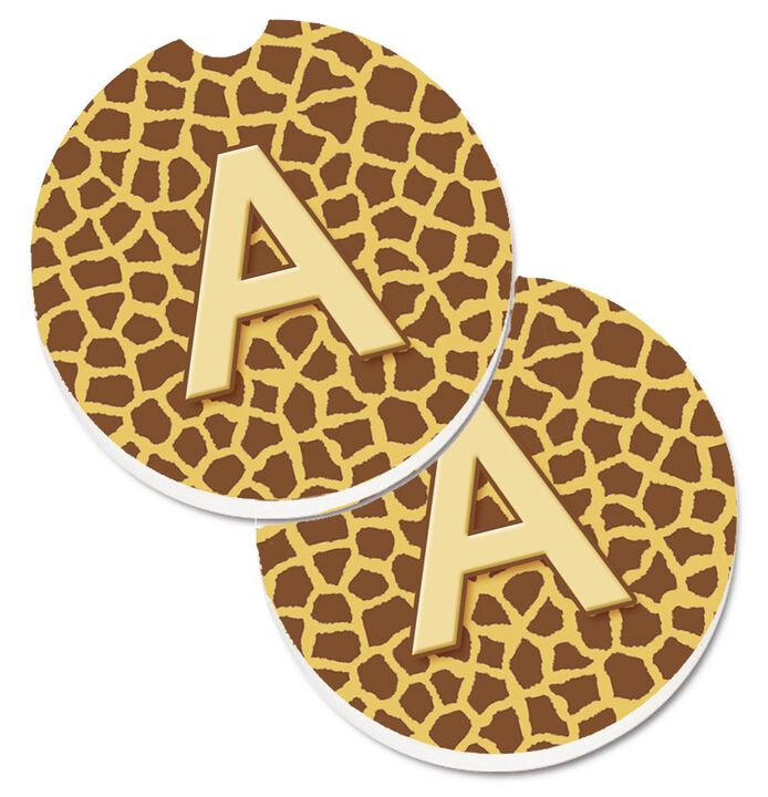Caroline's Treasures Letter A Monogram - Griaffe Set of 2 Cup Holder Car Coasters CJ1025-ACARC, 2.56, Multicolor