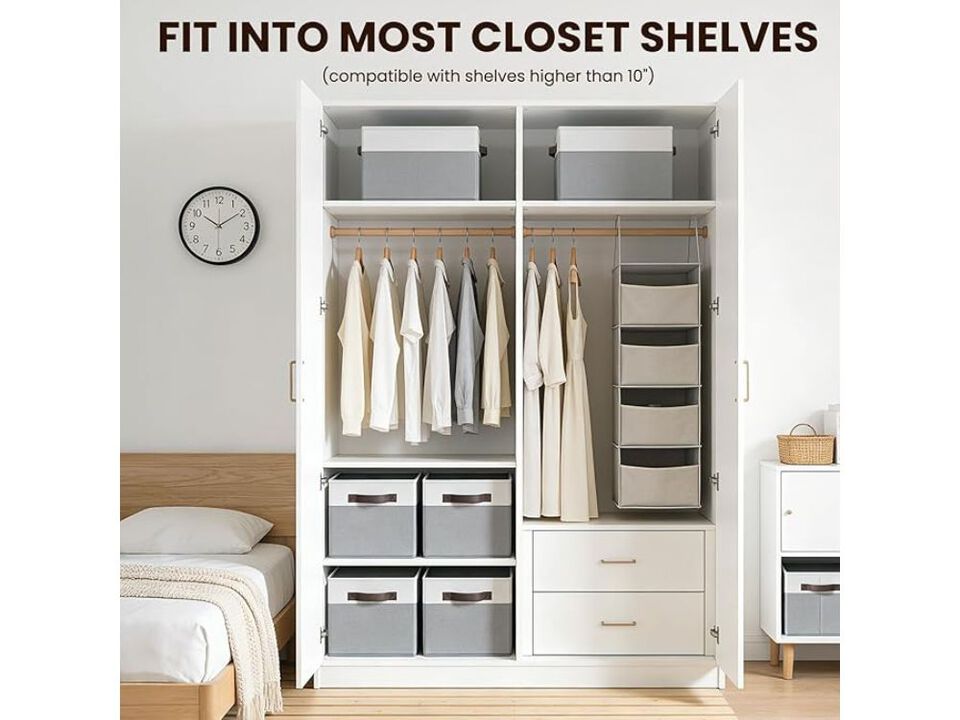 4 Pack Large Closet Storage Baskets Fabric Shelf Organizer Bins with Handles