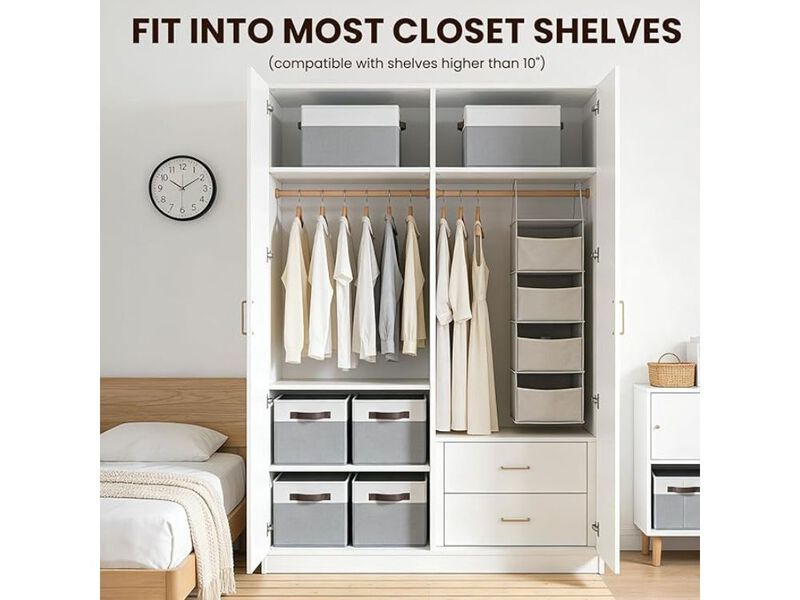 4 Pack Large Closet Storage Baskets Fabric Shelf Organizer Bins with Handles image number 1
