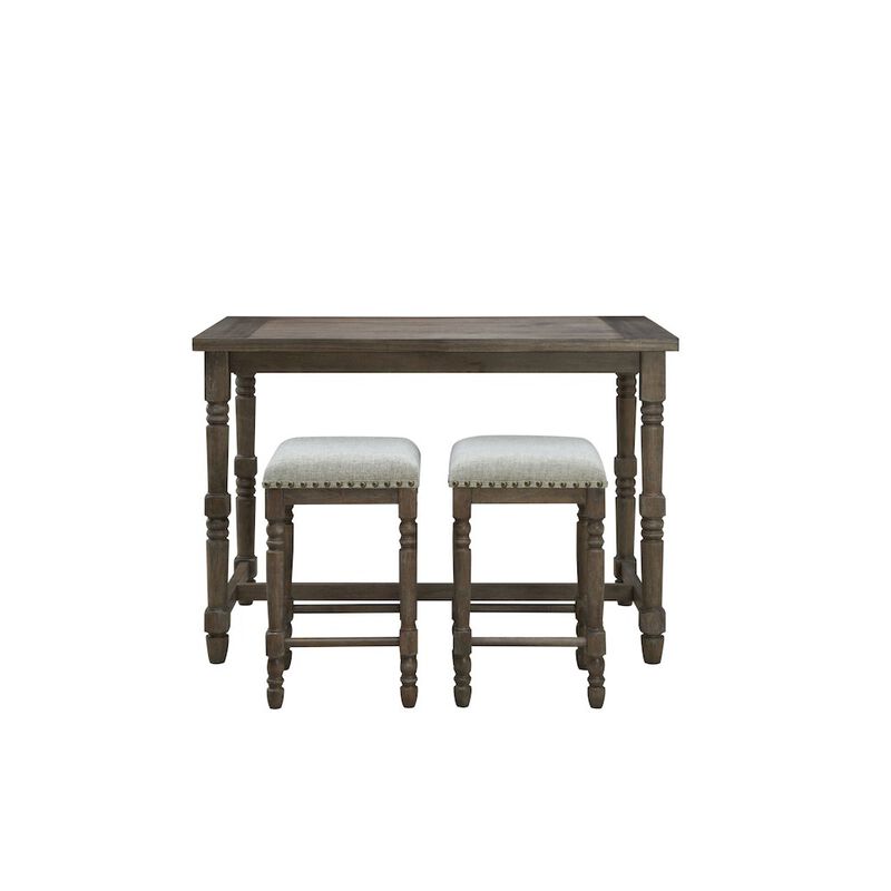 Carolina Chair & Table Brittany Bar Table with 2 Counter Stools - Vintage Walnut