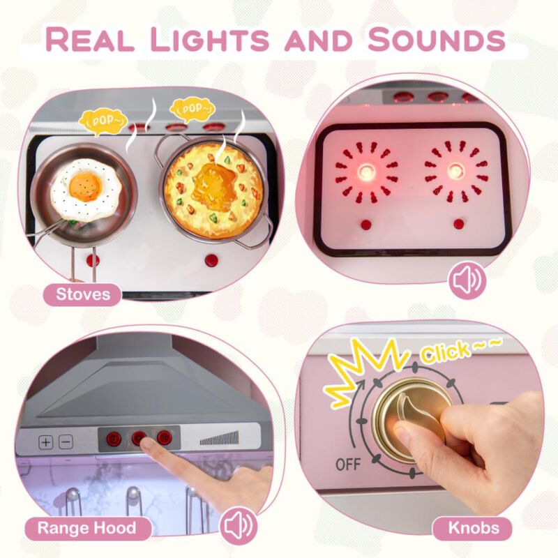 Hivvago Wooden Kitchen Playset with Ice Maker and Sounds for Ages 3+