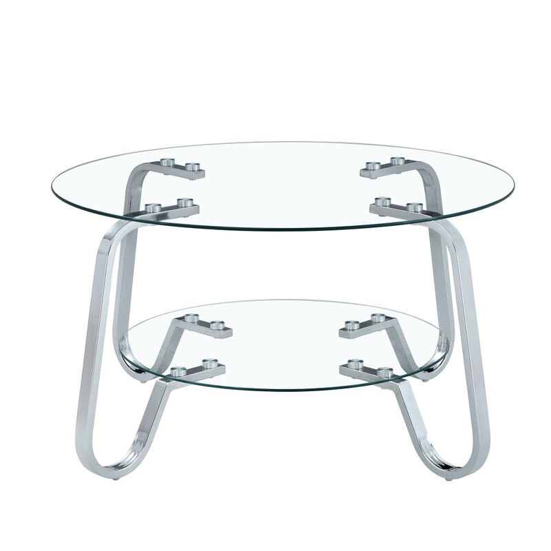 Ketwul 2-Tier Round Glass Coffee Table image number 0