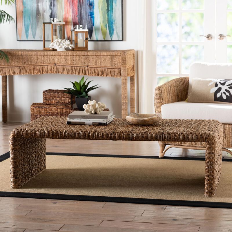 bali & pari Alda Handwoven Seagrass Coffee Table - Rustic Wicker Waterfall Accent Table for Living Room or Sunroom image number 5
