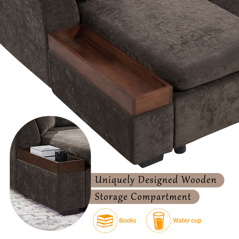 Whisen 93.7" L-Shaped Sectional Sofa, Chenille Couch with Wooden Storage, American Design for Living Room, Apartment image number 7