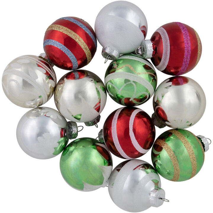 12ct Multi Color Vintage Design Glass Ball Christmas Ornaments 2.25" (55mm)