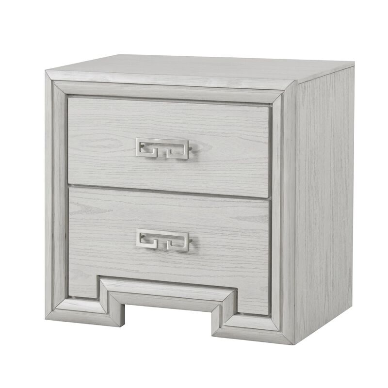 3pc King Bedroom Set, Rustic White, White, Nickel Wood, 2 Nightstands image number 3