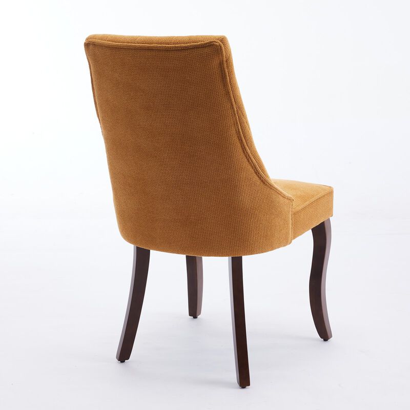 Whisen 2-Piece 25inch Dining Chairs, Rayon Linen Upholstered Channel Tufted with Curved Solid Wood Legs for Kitchen Dining Room image number 8