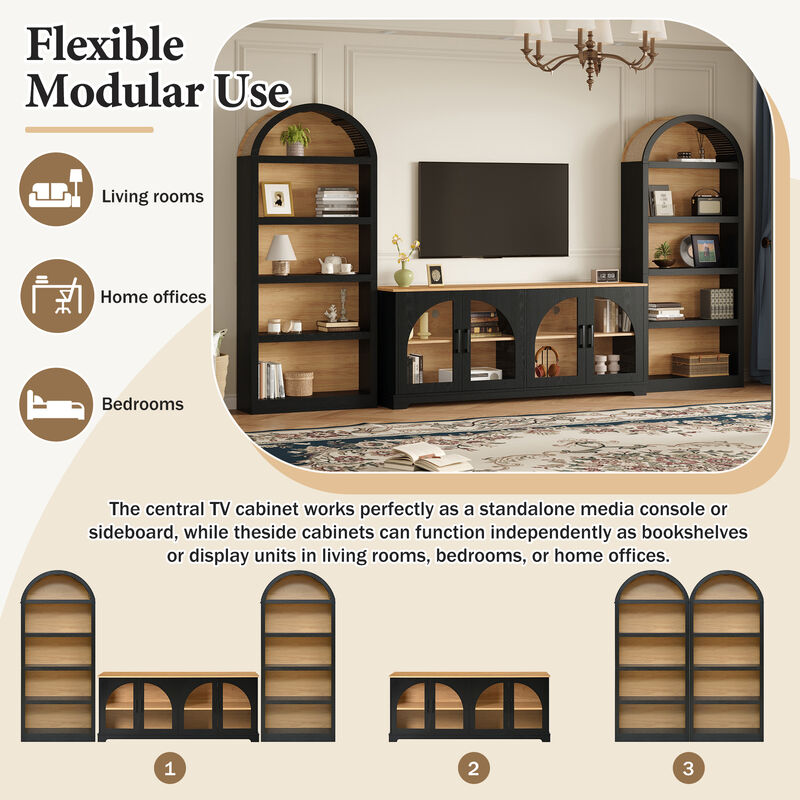 Merax Modular TV Stand with 2 Glass-Door Cabinets & 2 Open Shelves &ndash; Adjustable Storage image number 4