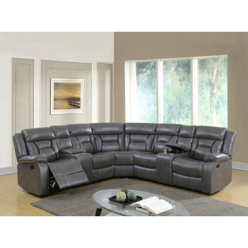 Simple Relax Gel Leatherette Manual Reclining Sectional Sofa, Grey image number 3