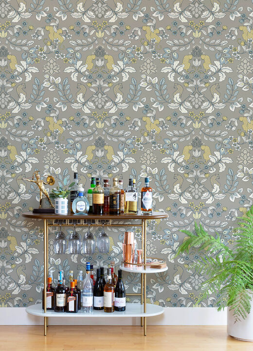 Getty Grey Jungle Damask Wallpaper