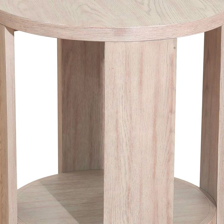 Cony Round End Table, Natural Oak Brown Wood, Caster Wheels, 24 Inch