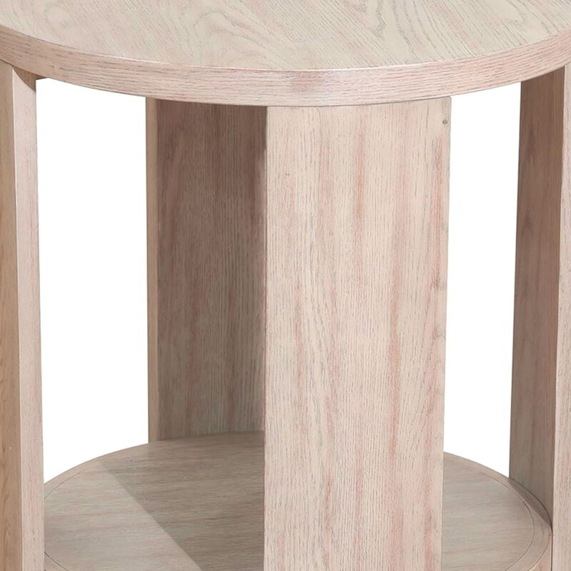 Cony Round End Table, Natural Oak Brown Wood, Caster Wheels, 24 Inch image number 1
