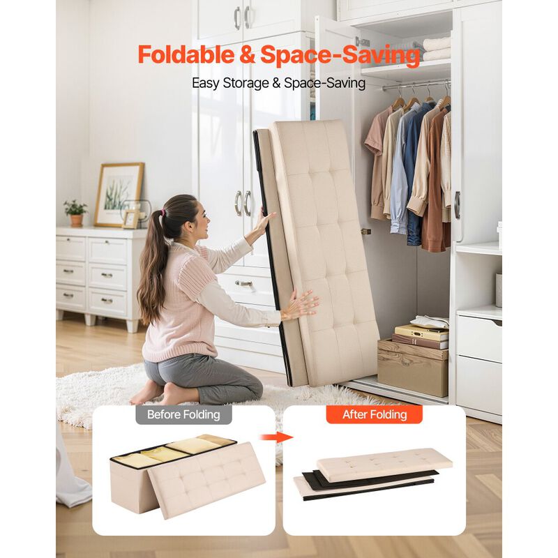 Upholstered Storage Ottoman Bench with Folding Design and Side Bags image number 5
