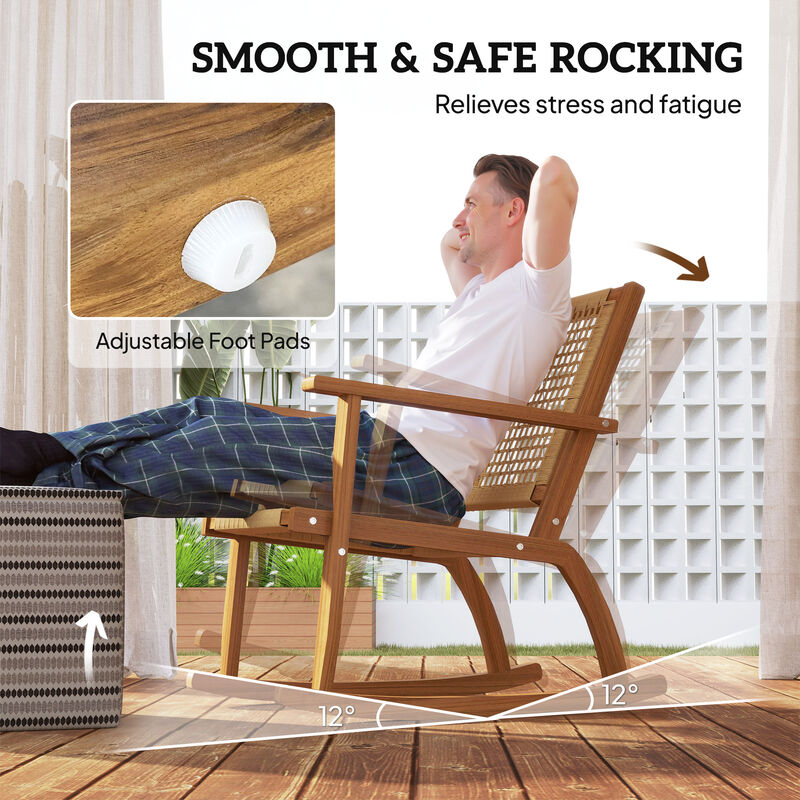 Hivvago Acacia Wood Patio Rocking Chairs Set of 2 Wicker Seat image number 3