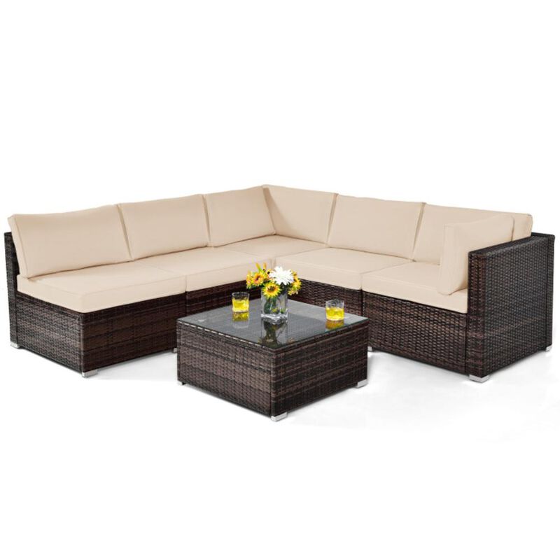 Hivvago 6 Pieces Patio Rattan Furniture Set with Cushions image number 0